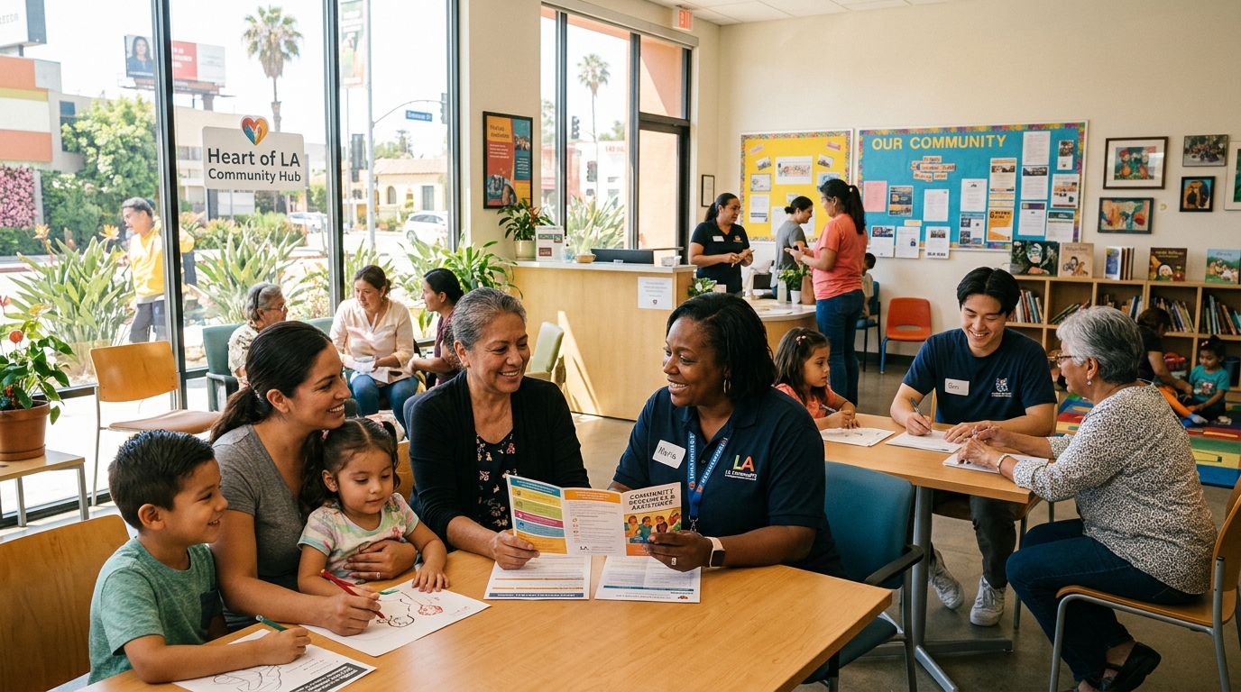 Community outreach coordinators assisting families at White Castle System Inc in Los Angeles